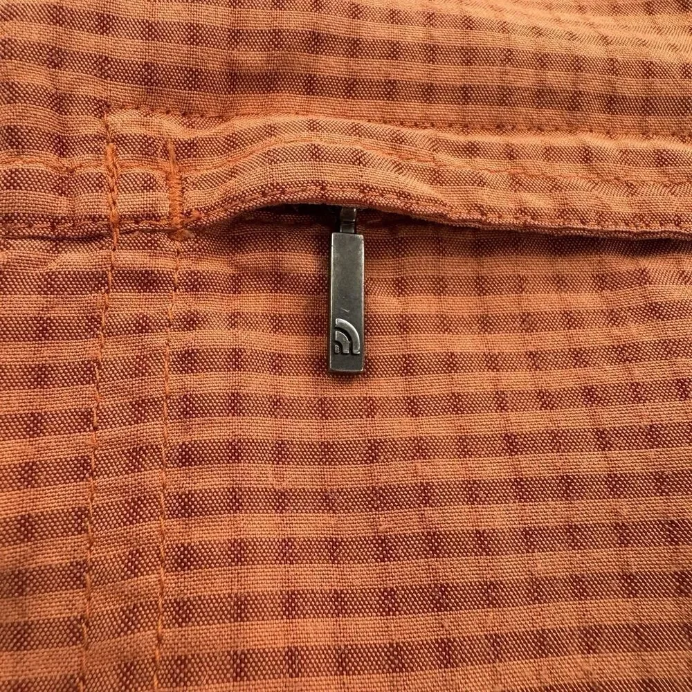 North Face Button Up Shirt Mens L Orange Hiking Outdoor Vent Short Sleeve